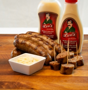 Leos donair sausages and donair sauce